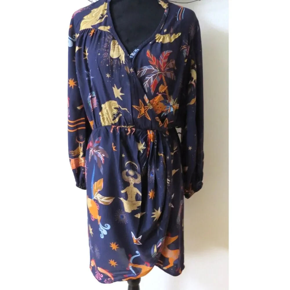 America & Beyond Dark Night Celestial Print Dress Medium NWOT - Picture 2 of 13